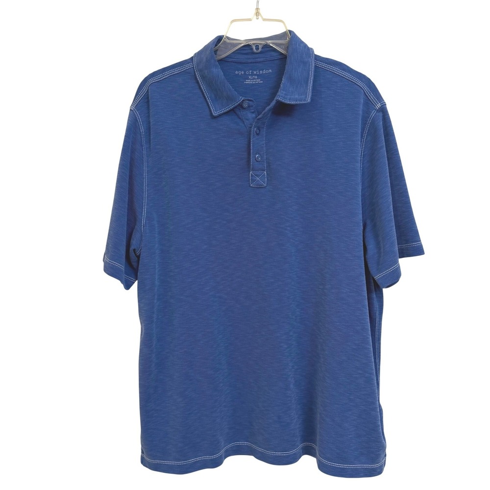 Age of Wisdom Mens XL Blue‎ Modal Blend Contrast Stitch Short Sleeve Polo Shirt